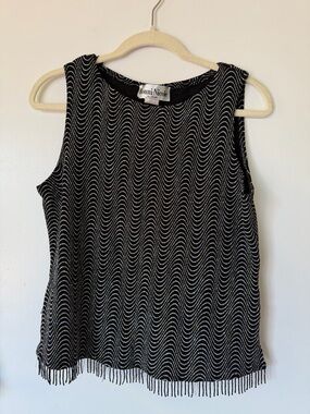 Ronni Nicole Black Beaded Wave Fringe Tank